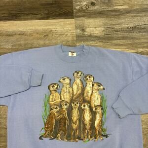Vintage‎ 90s Jerzees Meerkats Blue Brown Green Mens XL Pullover Sweatshirt USA